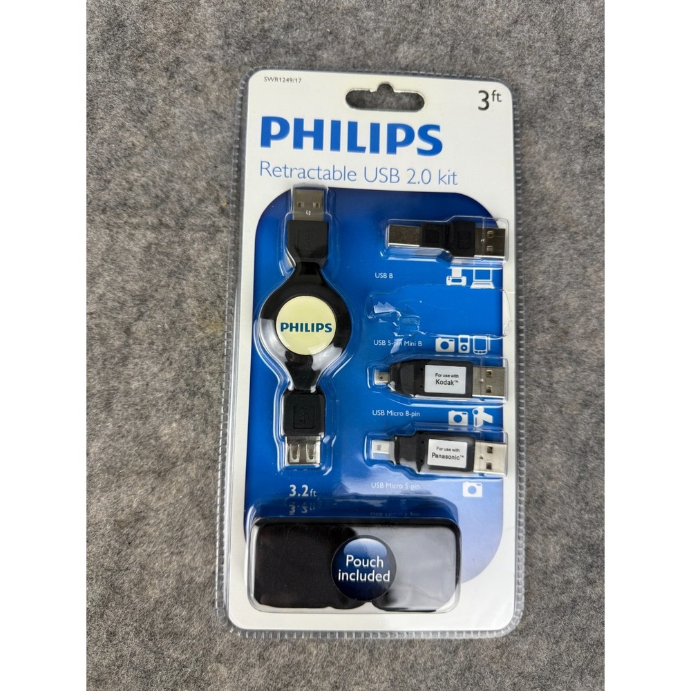 Philips SWR1249/17‎ Retractable 3Ft. USB 2.0 Adapter Kit For Printers Cameras